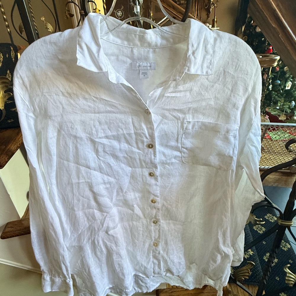 Jjill Love Linen White Button Front Tunic. Long Sleeves. EUC XS 100% Linen - Picture 3 of 9